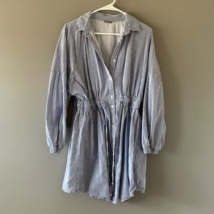 Charlotte Russe Blue & White Stripe Puff-Sleeve Shirt Dress/Coverup